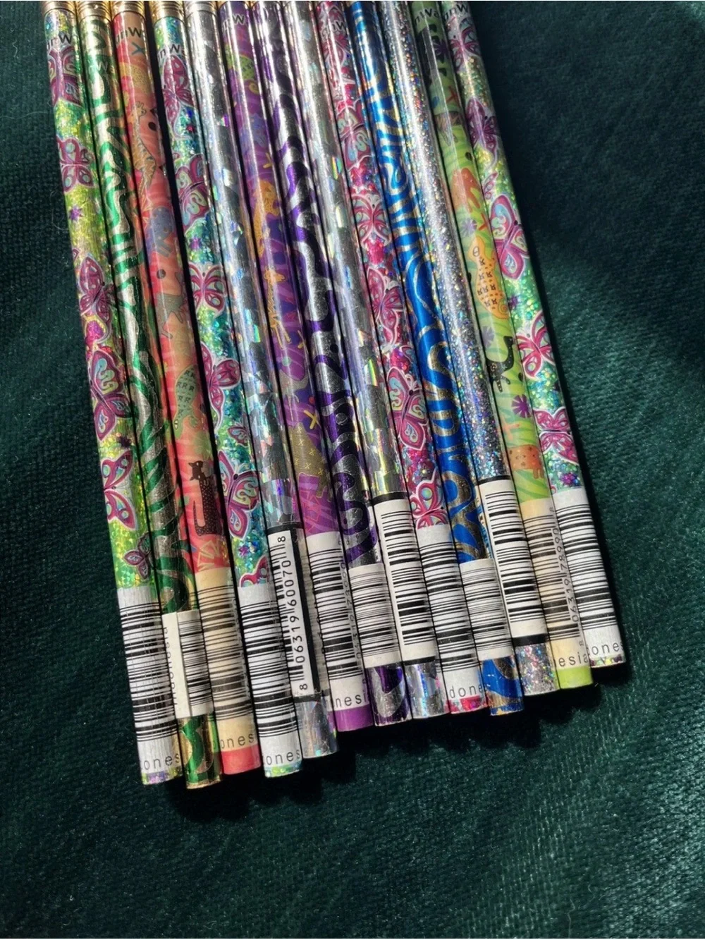 Vintage 80s 90s Lot 13 Pencils Animals butterfly wavy Foil Neon holographic